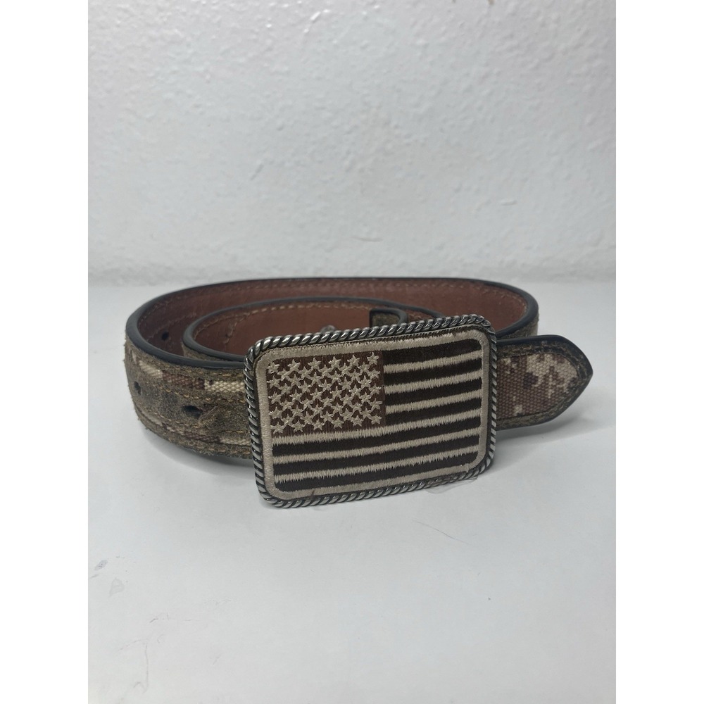 Ariat Kids American Flag Belt Buckle & Digital Camo Strap Aged Bark Boys 20 In - Picture 1 of 11